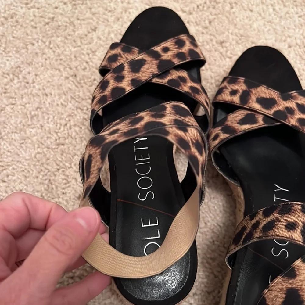 Sole Society Carmelina Leopard Print Espadrille Wedge Sandals Size 6